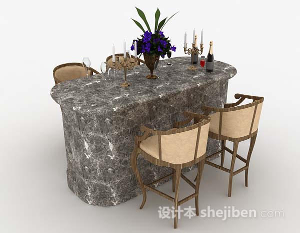 欧式石材餐桌椅组合3d模型下载