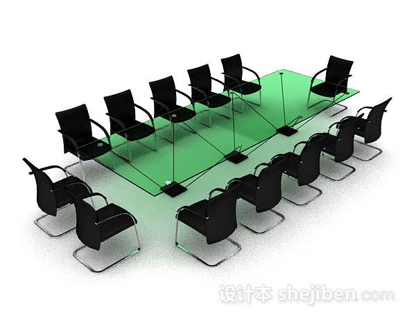 绿色会议桌椅3d模型下载
