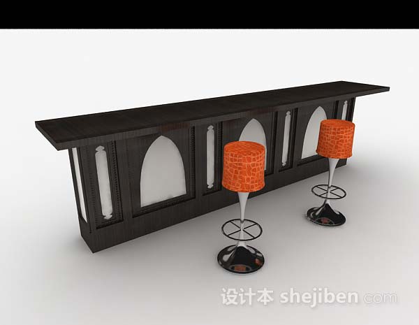现代风格黑色吧台桌椅组合3d模型下载