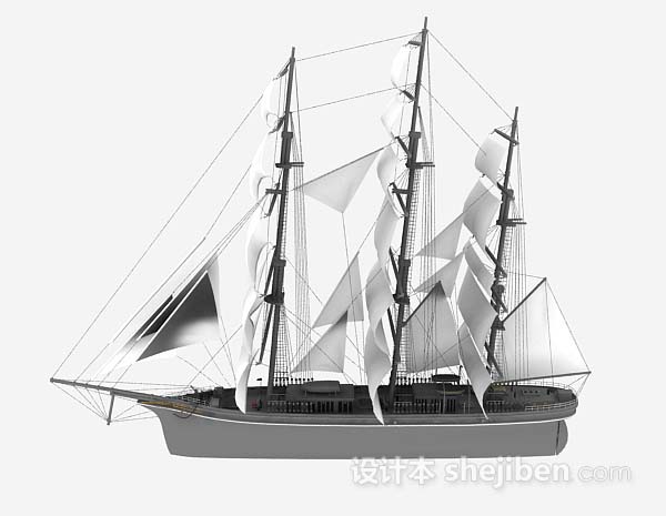 现代风格白色帆船3d模型下载