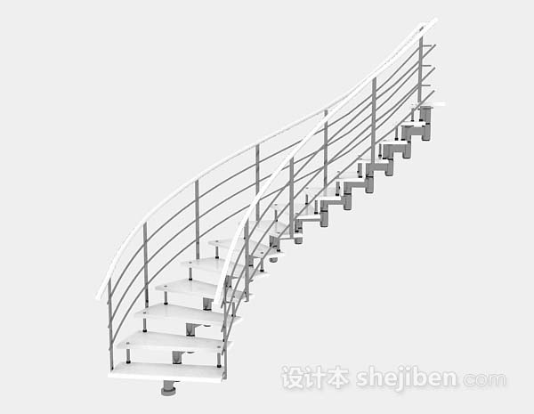 免费白色简约楼梯3d模型下载