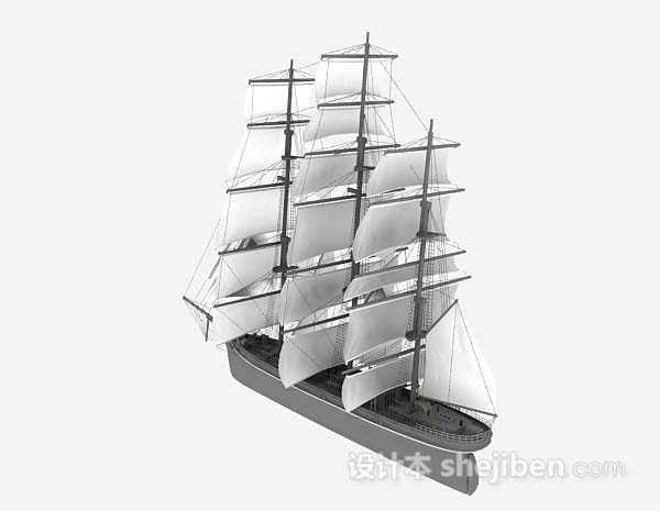 免费白色帆船3d模型下载