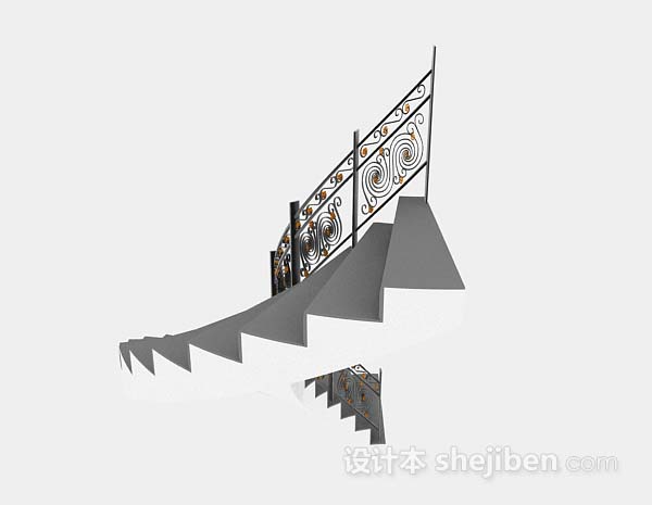 现代风格铁艺旋转楼梯3d模型下载
