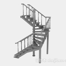 灰色木质楼梯3d模型下载