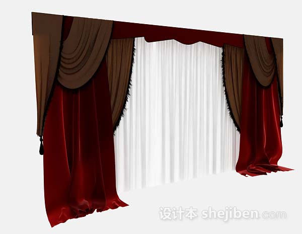 免费红色窗帘3d模型下载