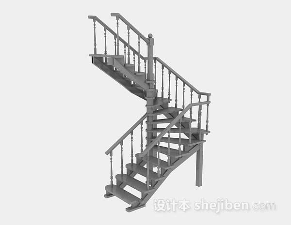 现代风格灰色木质楼梯3d模型下载