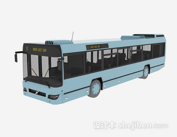 蓝色公交车3d模型下载