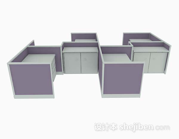 现代风格浅紫色办公桌3d模型下载