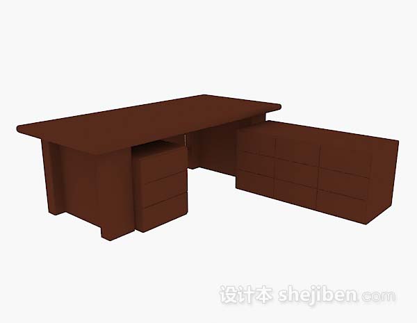 深棕色办公桌3d模型下载