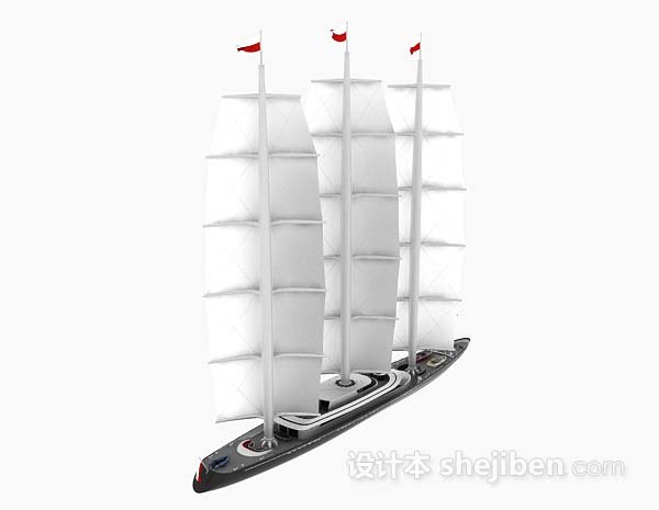 免费白色帆船3d模型下载