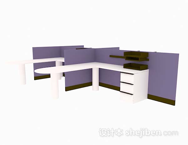 免费紫色办公桌3d模型下载