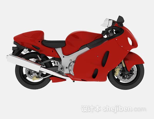 免费红色摩托车3d模型下载