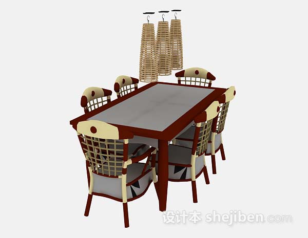 免费东南亚棕色餐桌椅3d模型下载