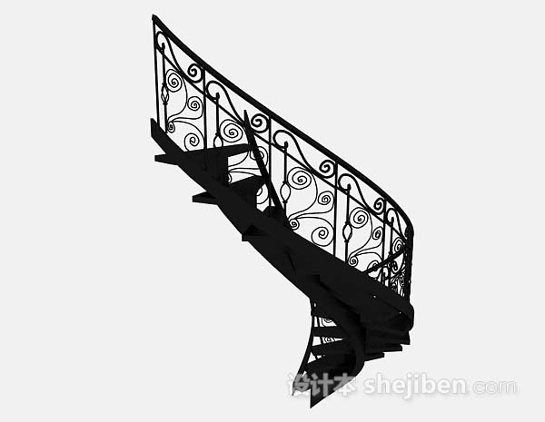 设计本黑色铁艺楼梯3d模型下载