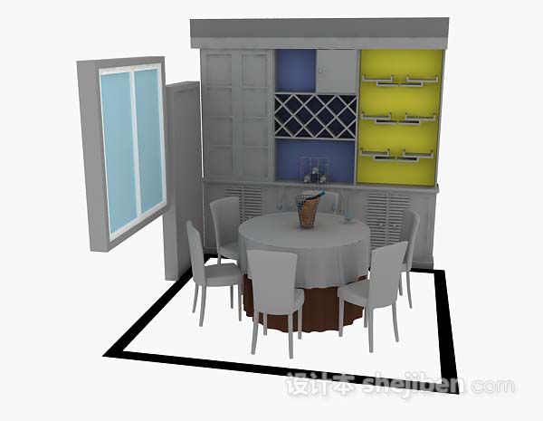 免费灰色餐桌椅3d模型下载