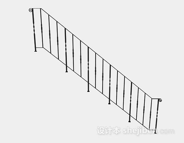 现代风格黑色楼梯栏杆3d模型下载