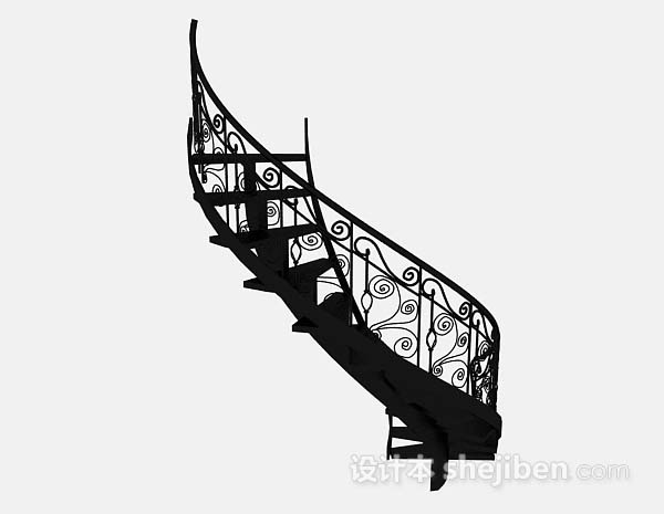 免费黑色铁艺楼梯3d模型下载