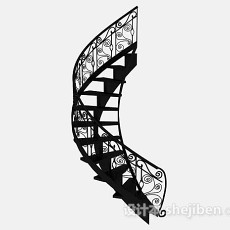 黑色铁艺楼梯3d模型下载