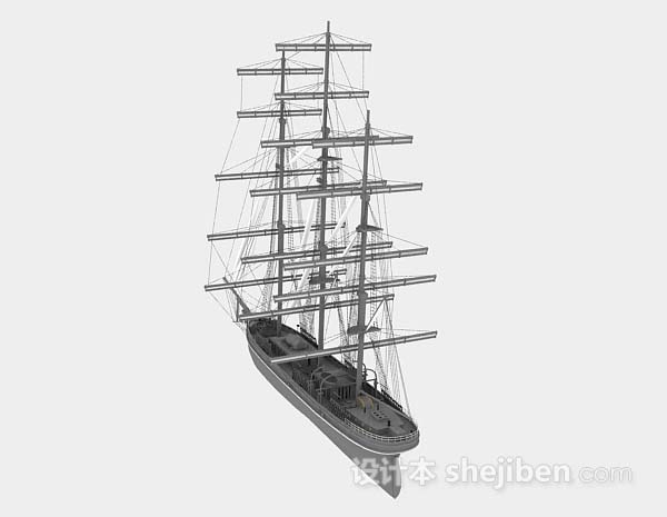 设计本灰色帆船3d模型下载