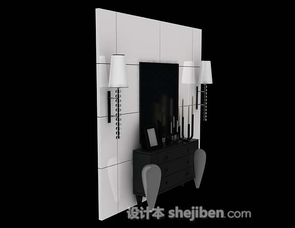 免费黑色装饰厅柜3d模型下载