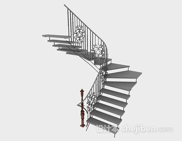 欧式风格铁艺楼梯3d模型下载