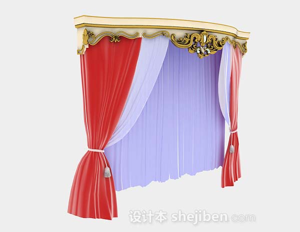 免费粉紫色窗帘3d模型下载