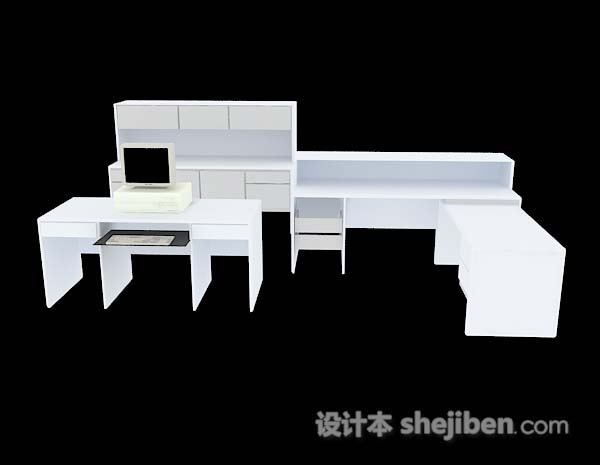 现代风格白色简单办公桌3d模型下载