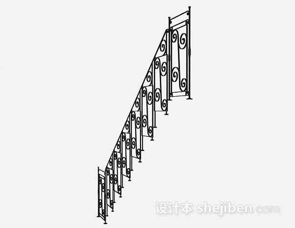 设计本黑色铁艺楼梯栏杆3d模型下载