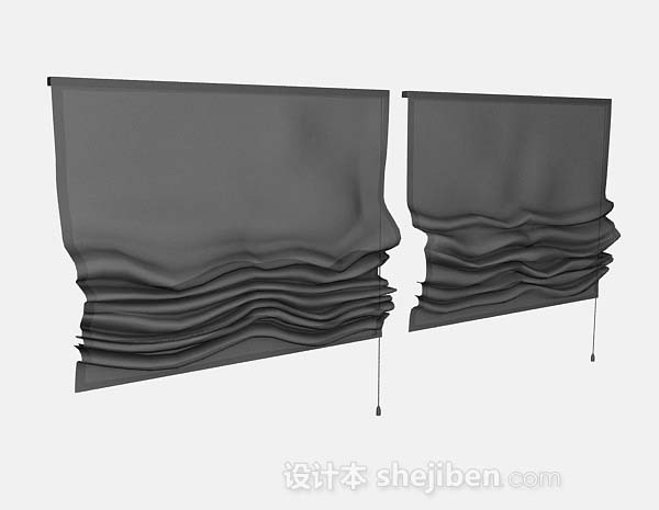 现代风格灰色简单窗帘3d模型下载