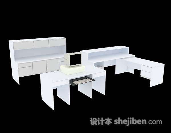 白色简单办公桌3d模型下载