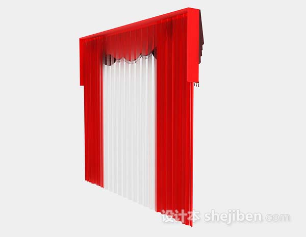 设计本中式红色窗帘3d模型下载