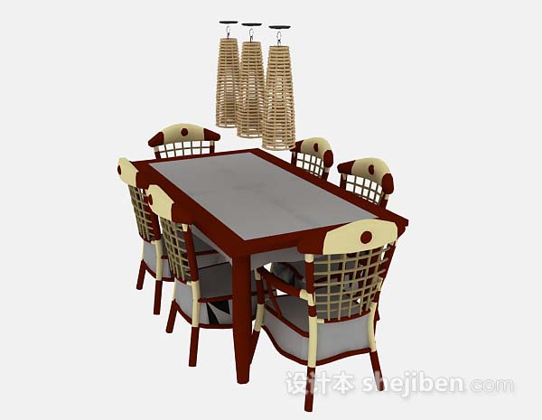 东南亚风格东南亚棕色餐桌椅3d模型下载