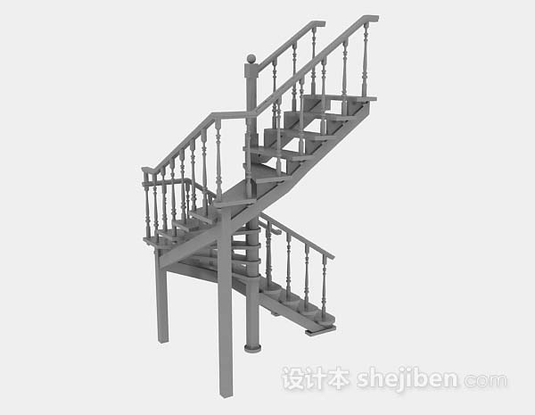 设计本灰色木质楼梯3d模型下载