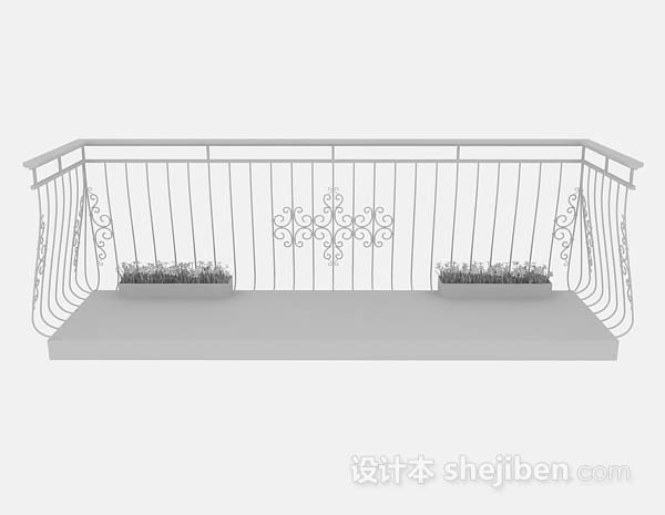 现代风格铁艺阳台栏杆3d模型下载