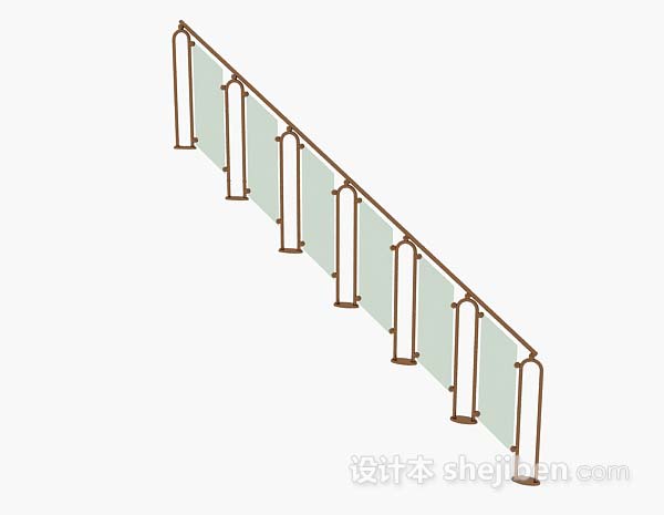 现代风格棕色玻璃楼梯栏杆3d模型下载