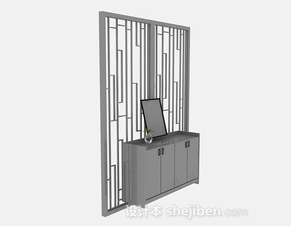 设计本灰色木质玄关柜3d模型下载