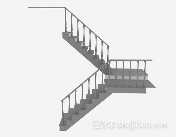 灰色木质楼梯3d模型下载