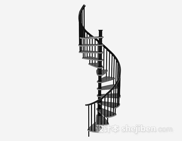 现代风格黑色旋转楼梯3d模型下载