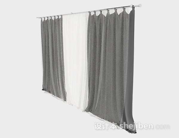 现代风格灰色窗帘3d模型下载
