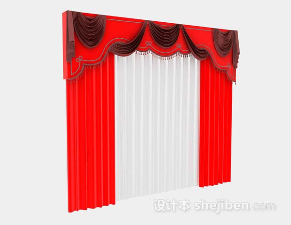中式风格中式红色窗帘3d模型下载