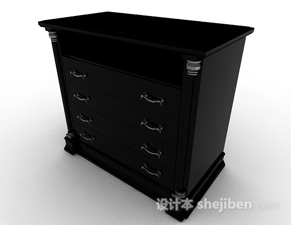 免费黑色木质厅柜3d模型下载