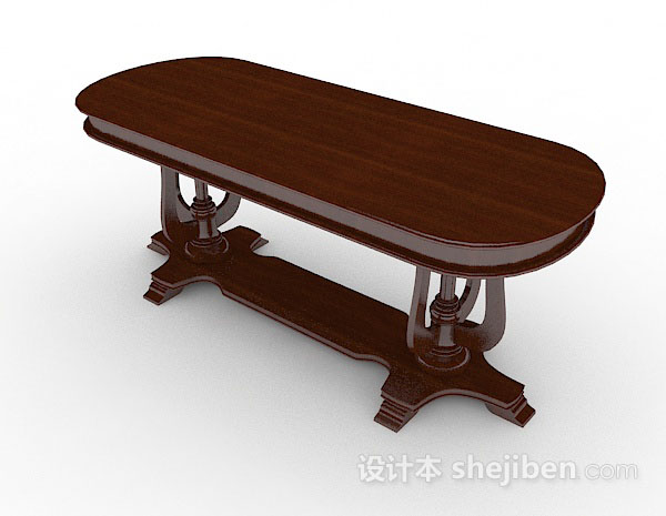 现代风格木质棕色椭圆形餐桌3d模型下载