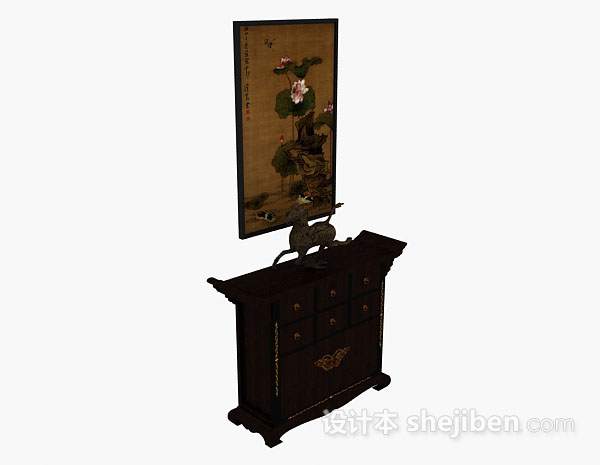中式棕色木质厅柜3d模型下载