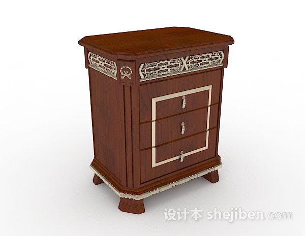 复古棕色木质床头柜3d模型下载