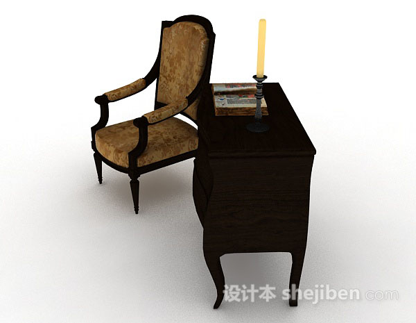 欧式风格欧式棕色木质家居椅3d模型下载