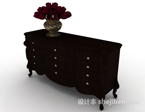 现代风格深棕色木质厅柜3d模型下载