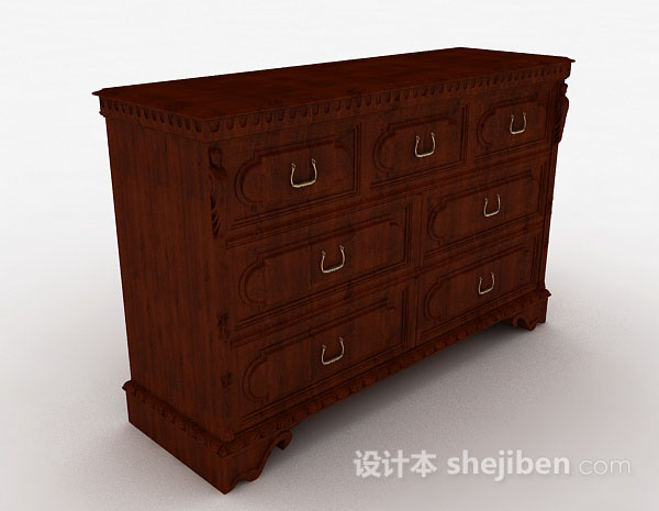 中式木质厅柜3d模型下载