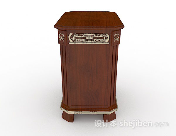 免费复古棕色木质床头柜3d模型下载