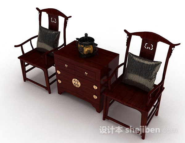 免费中式木质桌椅3d模型下载