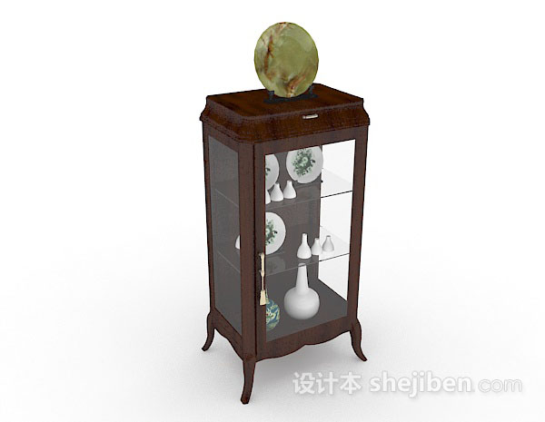 中式木质简约展示柜3d模型下载